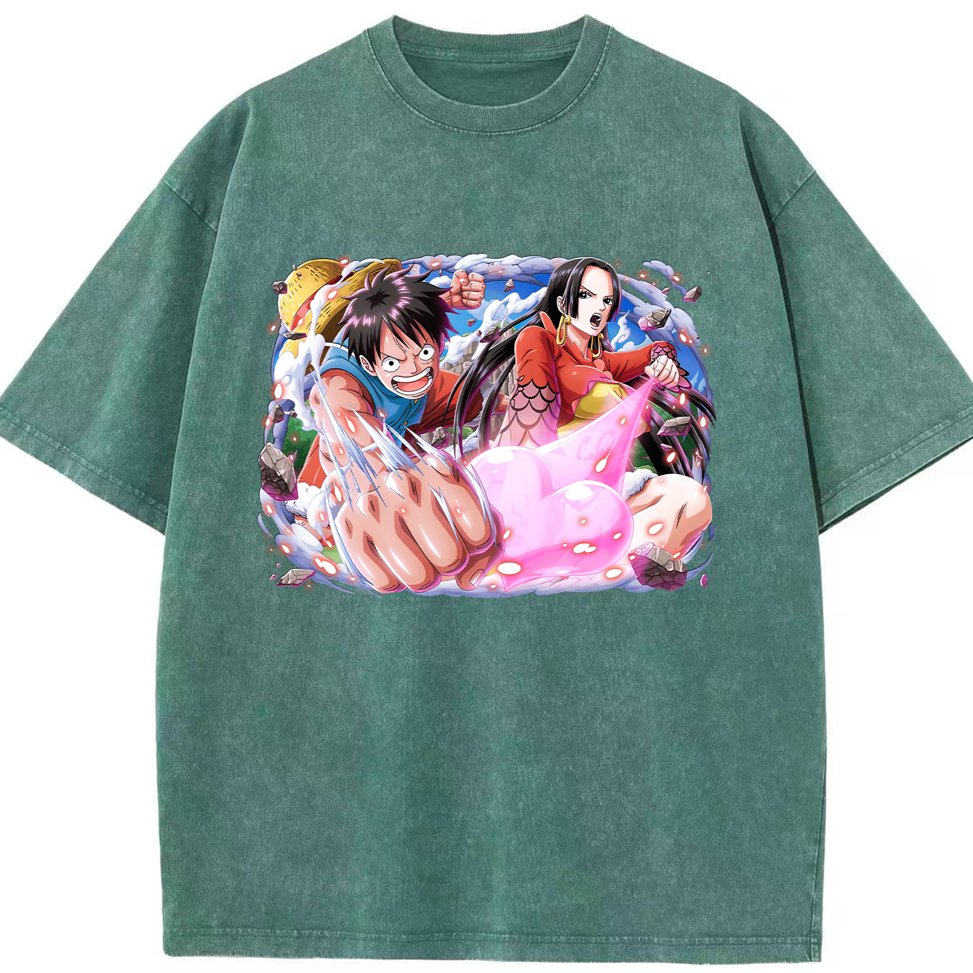 ワンピース モンキー・D・ルフィ ONE PIECE Monkey D. Luffy 綿100% ヴィンテージ風 半袖Tシャツ（フロントプリント）
